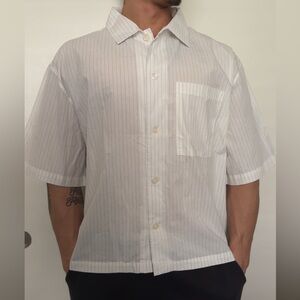 Cotton On Men's White and Gray Striped Button Down Shirt